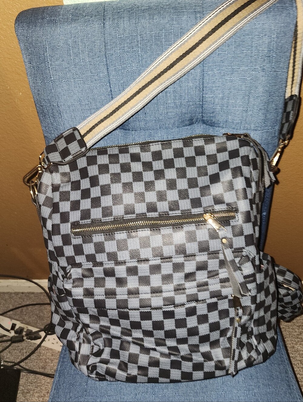 Checkerboard Print Convertible Backpack Bag